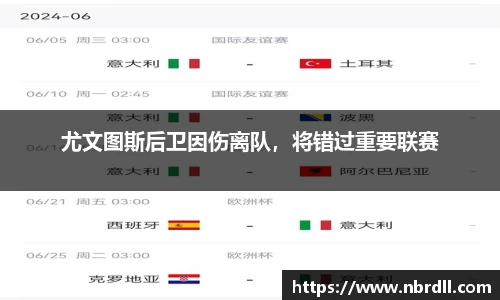 尤文图斯后卫因伤离队，将错过重要联赛